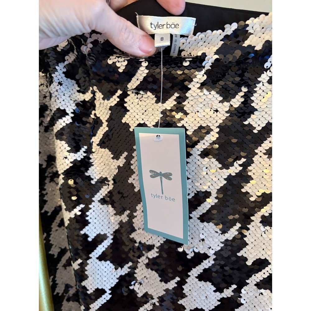 Tyler Boe Sequin Skirt NWT Houndstooth Mini Size 8 Party Glam Maximalist - Picture 2 of 6